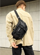 Большая мужская поясная сумка бананка с отделением для планшета SAMBAG Черная (882038721)