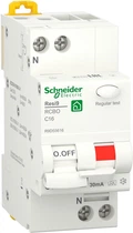 Диференціальний автомат Schneider Electric RESI9 16А 30мA 1P+N 6кA "С" тип А R9D55616