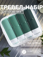 Дорожный набор емкостей бутылочек баночек пустых флаконов для путешествий баночки дорожные для косметики шампуня крема геля косметических средств тревел для самолета ручной клади силиконовые 4 шт по 90 мл в косметичке Зеленые 113_2_0_5В