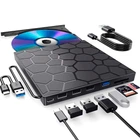 Внешний CD/DVD RW дисковод с USB хабом 10 в 1 USB 3.0 Type-C привод оптический с кардридером Micro SD для ноутбука и макбука