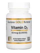 Вітамін D3 50 мкг (2000 МО) California Gold Nutrition 90 капсул із риб’ячого желатину