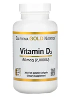 Вітамін D3 50 мкг (2000 МО) California Gold Nutrition 360 капсул із риб’ячого желатину