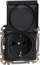 Розетка Schneider Electric Sedna Design з заземленням зі шторками та кришкою Чорний SDD114024