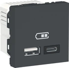 Розетка USB Schneider Electric Unica New подвійна A+C антрацит NU301854