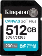 Карта памяти Kingston SDXC 512GB Canvas Go! Plus G4 Class 10 UHS-I U3 V30 (SDG4/512GB)