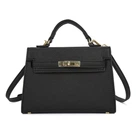 Женская кожаная сумка в стиле Hermes small size, черная