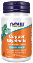 Мед гліцинат, Copper Glycinate, Now Foods, 3 мг, 120 таблеток