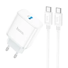 Мережевий зарядний пристрій з кабелем HOCO C104A Stage single port PD20W charger set (Type-C to Type-C) (EU) White (6931474782915)