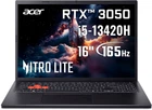 Ноутбук Acer Nitro Lite NL16-71G-56P7 (NH.DAAEU.001) Shale Black / 16” IPS WUXGA 165 Гц / Intel Core i5-13420H / RAM 16 ГБ / SSD 512 ГБ / nVidia GeForce RTX 3050, 6 ГБ