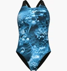 Купальник закрытый женский Arena Blue Flowers Swimsuit V Back 38 009027-850