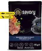 Влажный корм Savory Adult для кошек с лососем и горошком в соусе 85 г