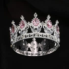 Корона на торт серебряная с розовыми камнями 8х4,5 см