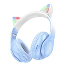 Беспроводные полноразмерные наушники Hoco W42 Cat Ear с подсветкой, BT5.3, AUX, TF, 400mAh, 10h, синие
