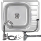 Кухонная мойка Brinex 5848 Micro Decor, врезная, из нержавеющей стали 0.8 мм, прямоугольная, с однорычажным смесителем и сифоном,