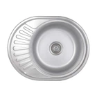 Кухонна мийка Brinex 5745, овальна, врізна, з крилом, з сифоном, нержавіюча сталь, сатин, 0.8 мм (SD00054088)