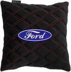 Подушка в авто EVAtech з алькантари 30 x 30 см Ford чорна з червоною ниткою великий подвійний ромб (SPSALHRBRV010)