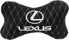 Подушка на підголівник автомобіля EVAtech з алькантари 27 х 16 см Lexus чорна з білою ниткою малий ромб (SPALMRBWV035)
