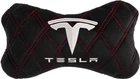 Подушка на підголівник автомобіля EVAtech з алькантари 27 х 16 см Tesla чорна з червоною ниткою великий подвійний ромб (SPALHRBRV040)