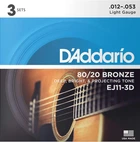 Струны для акустической гитары 3 Sets D'Addario EJ11-3D 80/20 Bronze Light 12/53