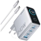 Зарядний пристрій Anker 140W USB-C Charger, 4 порти швидкої зарядки з технологією GAN, кольоровий дислпей - Silver
