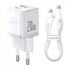 Зарядний пристрій Baseus 1xUSB-C 20W + 1xUSB white + cable USB-C to USB-C 60W 1.0m (P10111608213-01) (323086)