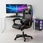 Геймерське комп'ютерне крісло ігрове Grizzly з RGB LED підсвіткою 2 подушками під спину і голову та регулюванням спинки Чорний