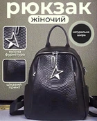 Женская сумка рюкзак трансформер из натуральной кожи 30х23х11 / наплечная сумочка со на одно основное отделение, черная