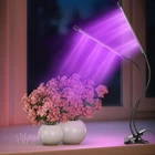 Фитолампа для растений светодиодная LED на 2 ветки 10Вт, двойная настольная лампа для роста и цветения комнатных и тепличных растений с прищепкой-зажимом, таймером и питанием от USB, красный и синий свет Черная TF-770