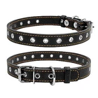 Ошейник для собак кожаный одинарный CoLLaR, безразмерный (со сквозными люверсами), чёрный, длина 50 см, ширина 20 мм, с украшениями — арт. 01511 (S)