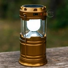 Ліхтар світлодіодний акумуляторний 1W+6LED з сонячною панеллю та функцією павербанк, універсальний переносний складаний ліхтар-лампа для дому, дачі, риболовлі та кемпінгу Золотистий, MHS-5800-Gold