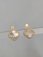 Срібні сережки в позолоті у стилі Van Cleef Ван Кліф конюшина з Перламутром та камінчиками (ЛК-013631перп)