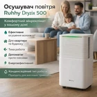 Осушувач повітря Dryzix 500 Ruhhy 26498 — 12 л за добу Wi-Fi гігростат таймер безшумний вологопоглинач в квартирі якісний для дому спальні