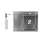 Мийка для кухні інтегрована Lidz Handmade H6350L ліворуч (LDH6350BRUL45588) Brushed Steel 3,0/1,0 мм