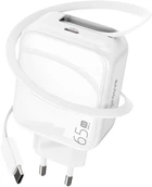 Мережевий зарядний пристрій з вбудованим кабелем USB Type-C Proove Fixtape GaN 65W Fast Charge USB Type-C White (621770003)