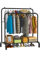 Двойная стойка вешалка для одежды и обуви Smart Loft Master Rack стальная с полкой Black
