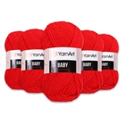 Упаковка YarnArt Baby, Красный №156, 5шт – акриловая пряжа, набор для вязания детской одежды, игрушек, пледов (метраж 1 мотка - 50г /150м)