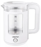 Электрочайник Liberton LEK-6830, белый, 1500W, 1.7л, дисковый, двойная стенка (нержавеющая сталь+стекло), LED-подсветка,