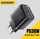Зарядное устройство ESSAGER 30W GaN USB Type-C Быстрая зарядка QC3.0+PD3.0 для Apple iPhone, iPad, Samsung, Xiaomi (Black ES-CD52)