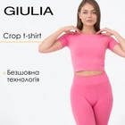 Топ с коротким рукавом и круглым вырезом Giulia CROP T-SHIRT S/M Pink-bubblegum для фитнеса и йоги