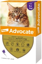 Капли Elanco (Bayer) Advocate (Адвокат) от заражений эндо и экто паразитами для котов 4-8 кг 3 пипетки (4007221031970)