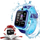 Смарт-часы KID Watch Детские Умные часы GPS с влагозащитой IP67 Синие с голубым + Карта памяти 16Gb