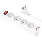 Мережевий фільтр Hoco NS1 4000W з 4 розетками та 3 USB портами для заряджання пристроїв з довгим шнуром 1.8м