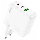 Зарядний пристрій Hoco C115A (2Type-C+USB) PD65W+QC3.0 White