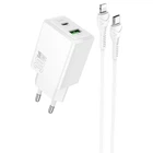 Мережевий зарядний пристрій Hoco N71 Nuevo PD30W+QC3.0 (1USB-A/1C) + кабель Type-C to Lightning White