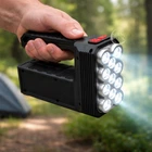 Фонарь аккумуляторный 11 LED+COB с солнечной панелью, мощный ручной фонарь-прожектор с 3 боковыми COB-панелями для дома, дачи, кемпинга и аварийного освещения, USB-зарядка Черный, LF-1780