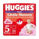 Підгузки-трусики Huggies Little Movers Pants для дівчаток, розмір 5 (12-17 кг), 34 шт