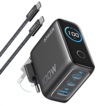 Мережевий зарядний пристрій Anker GaN Charger 100W, 2xUSB-C PD & 1xUSB-A w Display and Cable сірий (7232956)