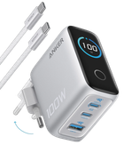Сітчастий зарядний пристрій Anker GaN Charger 100W, 2xUSB-C PD & 1xUSB-A w Display and Cable сріблястий (7232957)