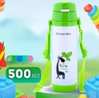 Детский термос Kamille KM-2086 500 мл с трубочкой и ремешком зеленый
