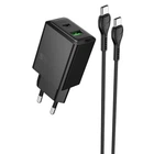 Мережевий зарядний пристрій Hoco N71 Nuevo PD30W+QC3.0 (1USB-A/1C) + кабель Type-C to Type-C Black